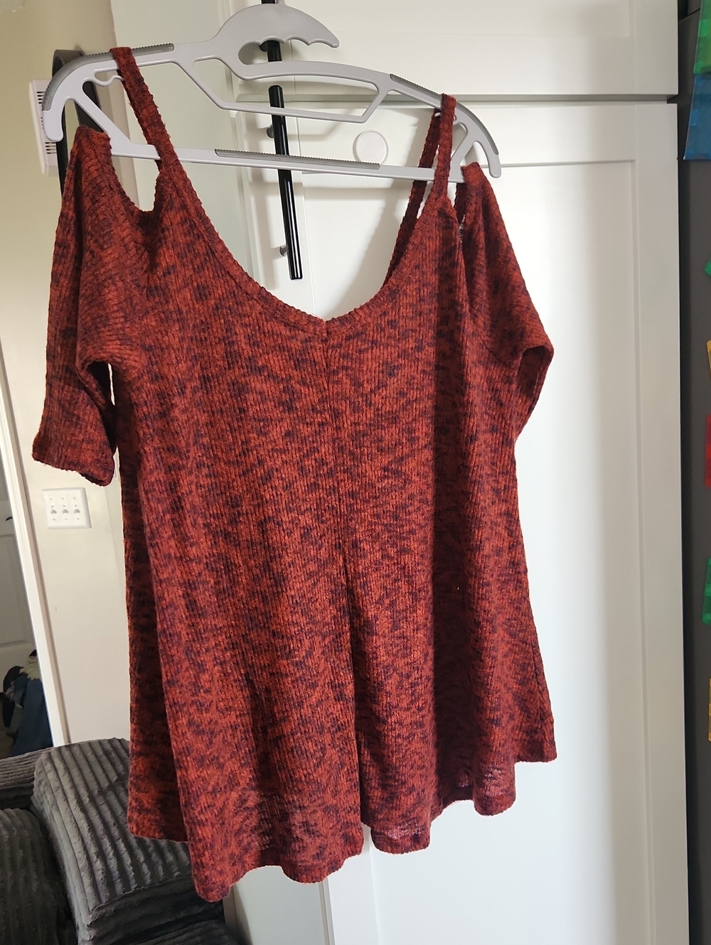 Rust Red Cold-Shoulder Knit Top - Picture 3 of 4